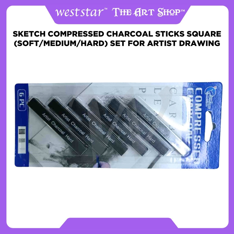 [WESTSTAR] Sketch Compressed Charcoal Sticks Square (Soft/Medium/Hard) Set For Artist Drawing