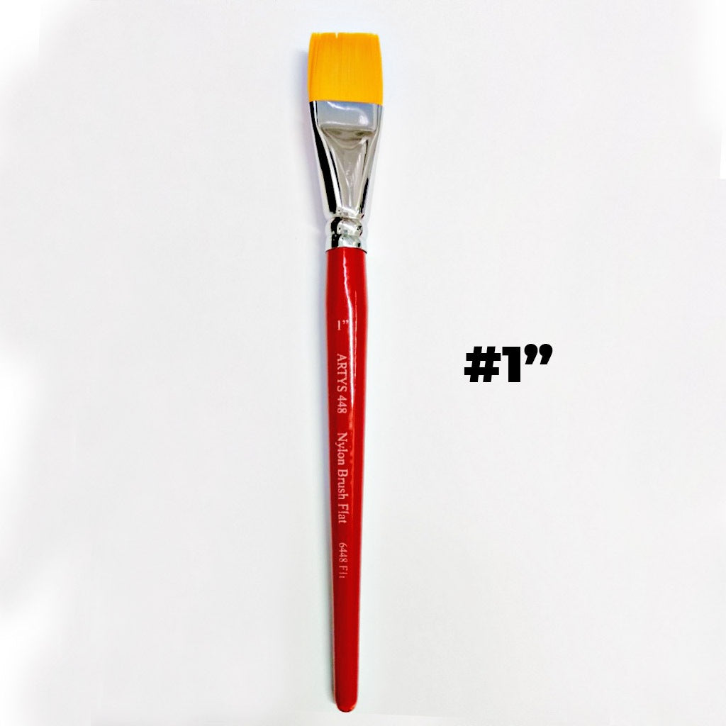 ARTYS 448 Nylon Brush Flat Nylon Brush for Watercolor, Gouache, Acrylic - Size 0 to 2"