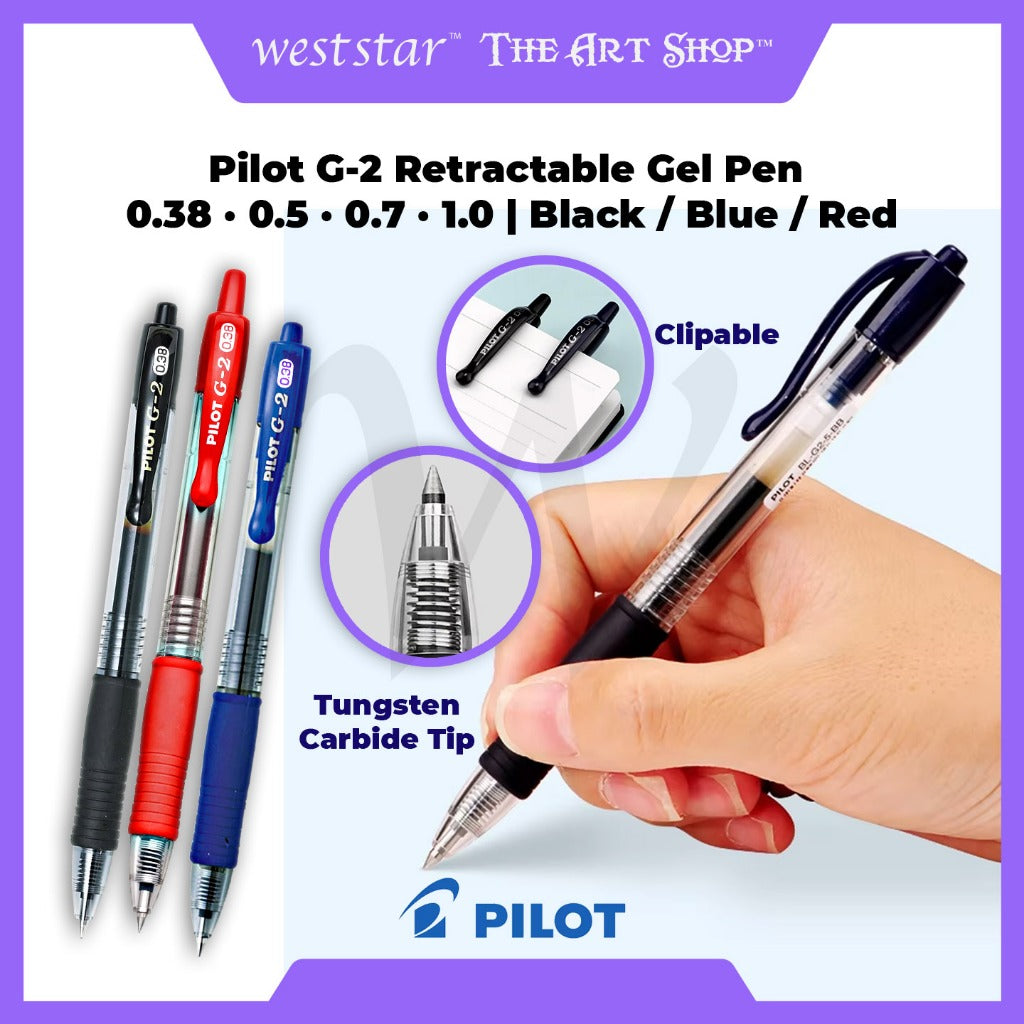 PILOT G2 Gel Pen, Pilot Retractable Gel Pen, Pilot G-2 Gel Pen - 0.38, 0.5, 0.7, 1.0 | Black / Blue / Red