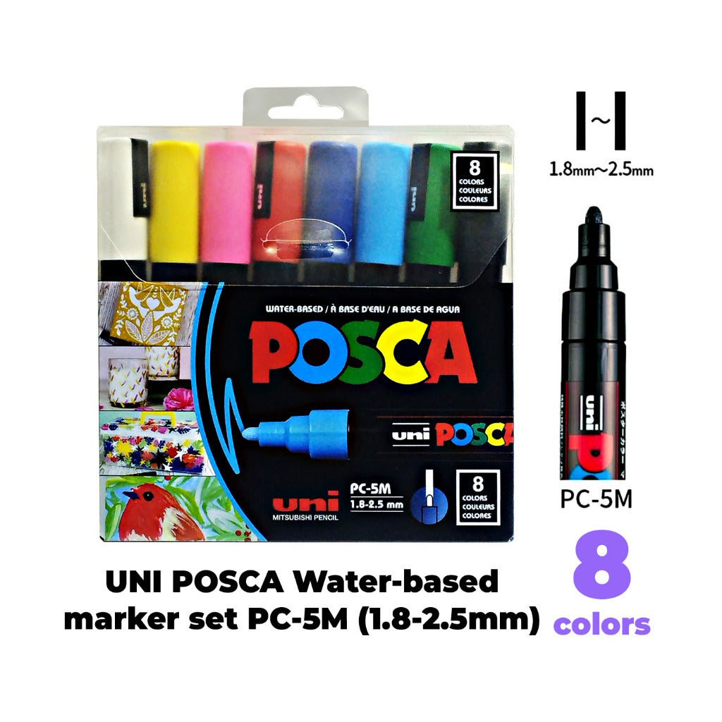 UNI POSCA Water-based Paint Marker Set ( PC-1M 8C ,8SC & 16C / PC-3M 8C ,8SC & 16C / PC-5M 8C ,8SC & 16C )