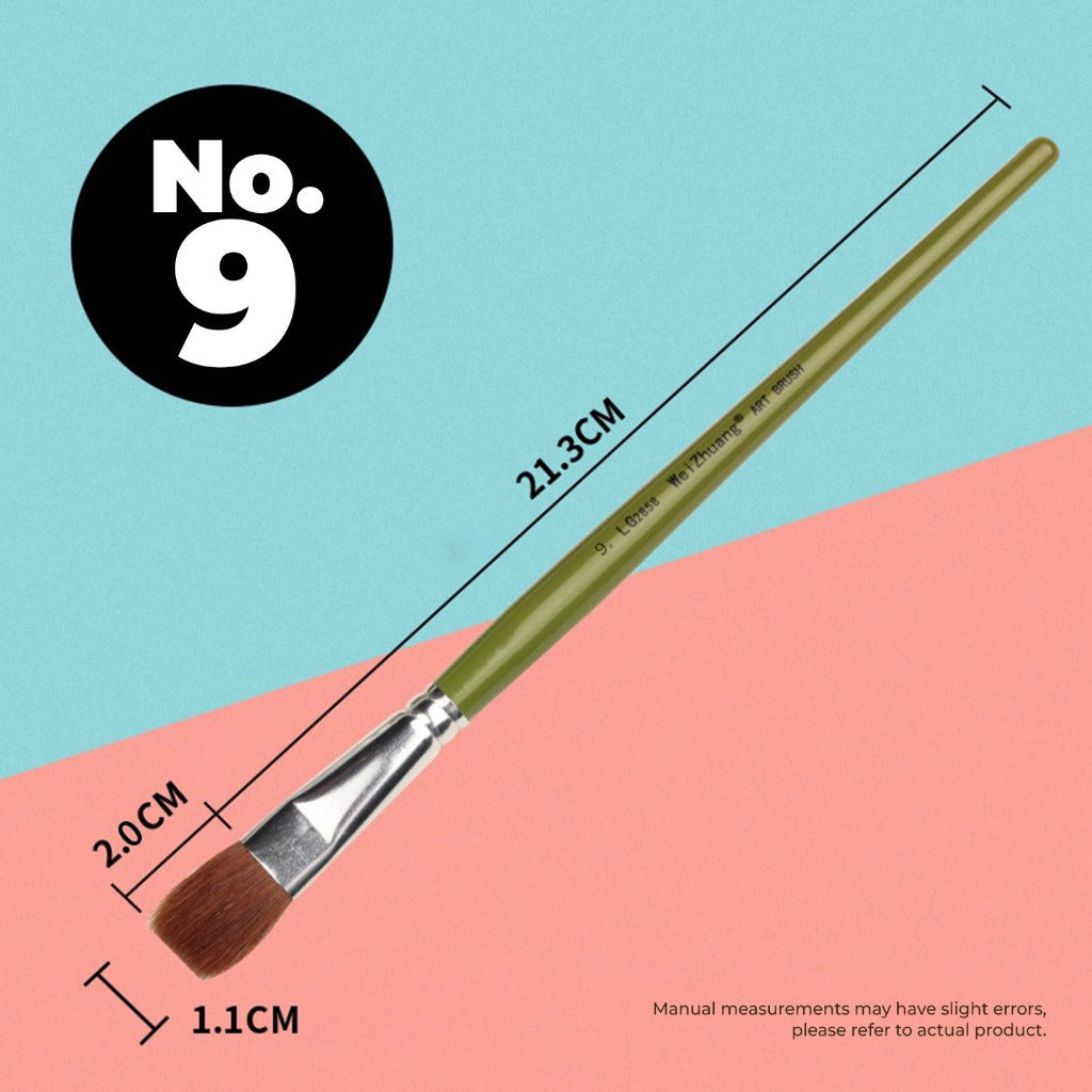 FLAT WOLF Hair Brush Short Handle Painting Brush LG2858 No.1 to No. 12 (Single Pc)