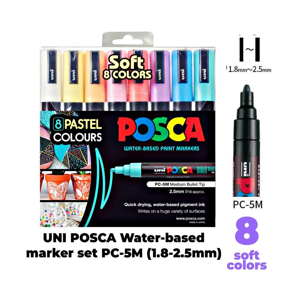 UNI POSCA Water-based Paint Marker Set ( PC-1M 8C ,8SC & 16C / PC-3M 8C ,8SC & 16C / PC-5M 8C ,8SC & 16C )