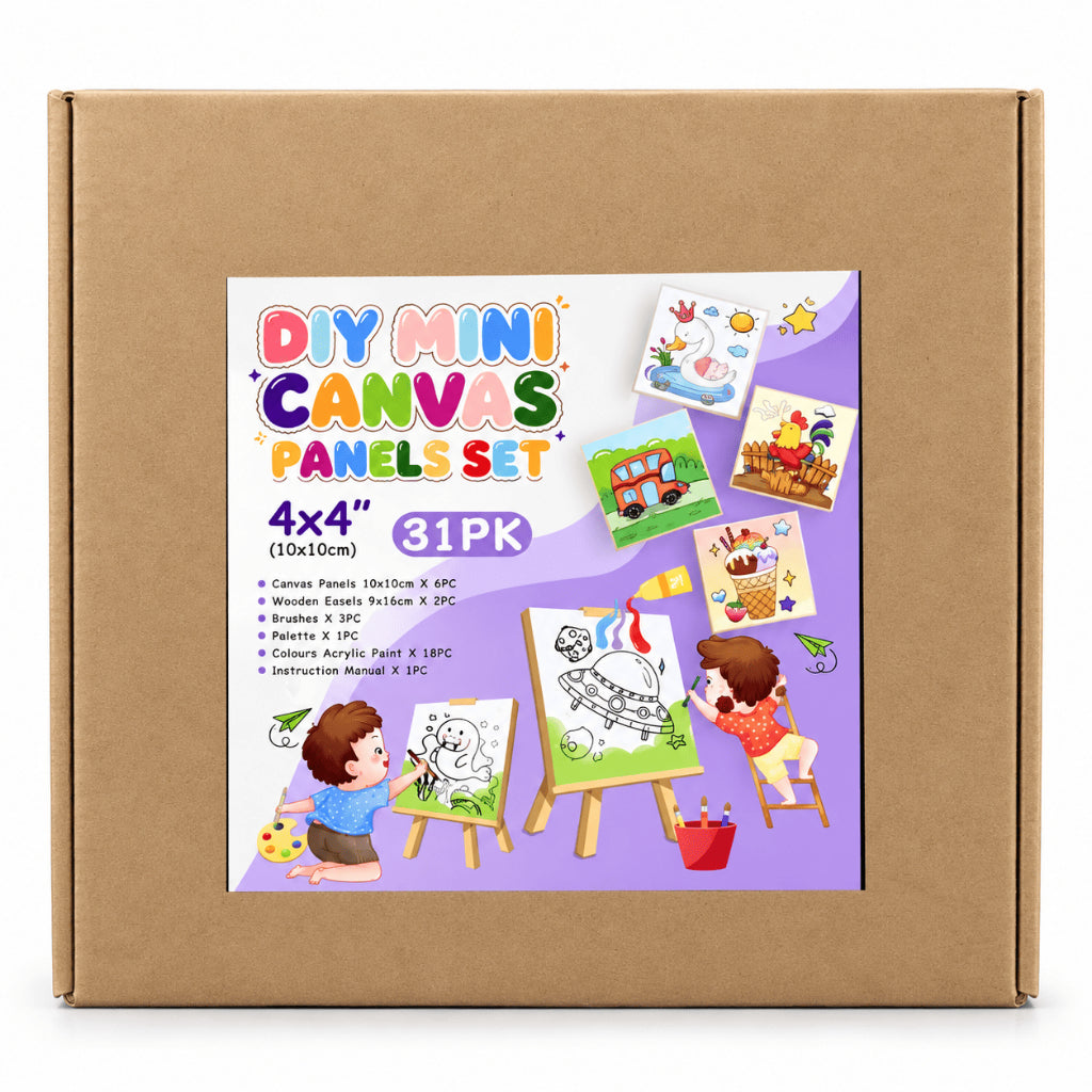 DIY Mini Canvas Painting Set 10x10cm 31pcs | Complete Painting Kit for Beginners, Students & Hobbyists