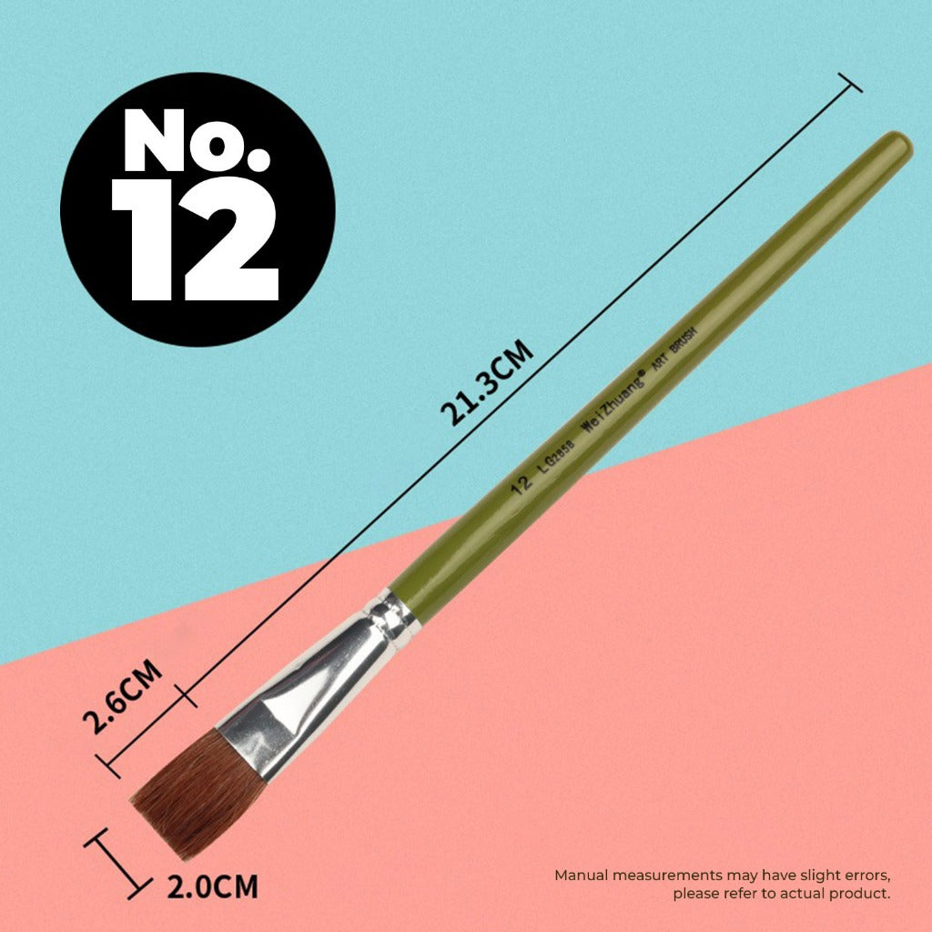 FLAT WOLF Hair Brush Short Handle Painting Brush LG2858 No.1 to No. 12 (Single Pc)