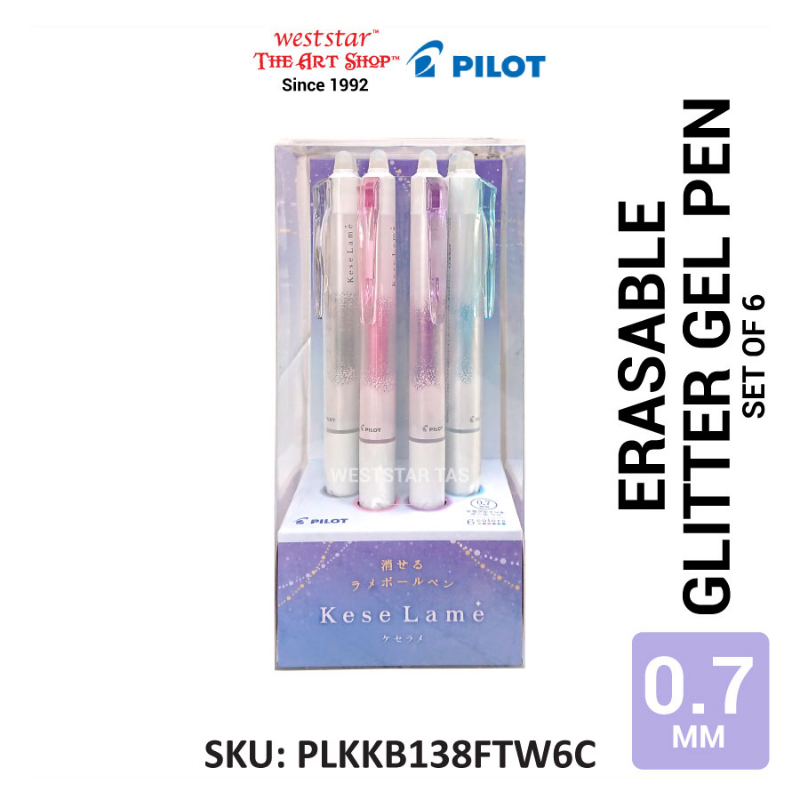 Pilot KeseLame Frixion Ball, Erasable Glitter Gel Pen (0.7mm) Set of 6colors [Limited Edition]