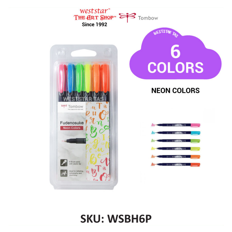 Tombow Fudenosuke Brush Pen Set - NEON COLOR | 6pcs