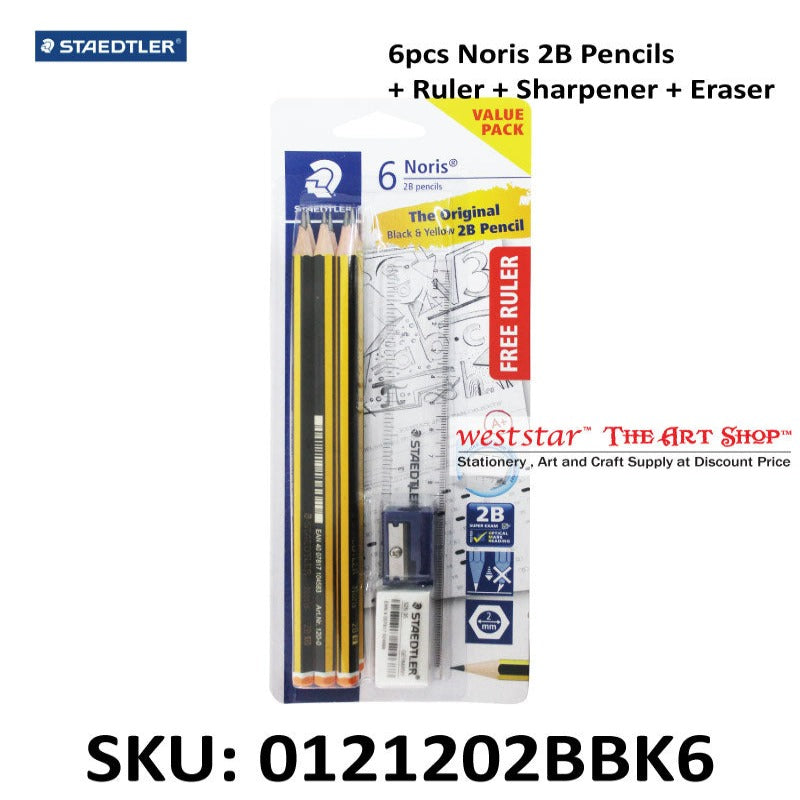 Staedtler Noris Pencil Set 2B 6pcs Set with Sharpener, Eraser & Ruler
