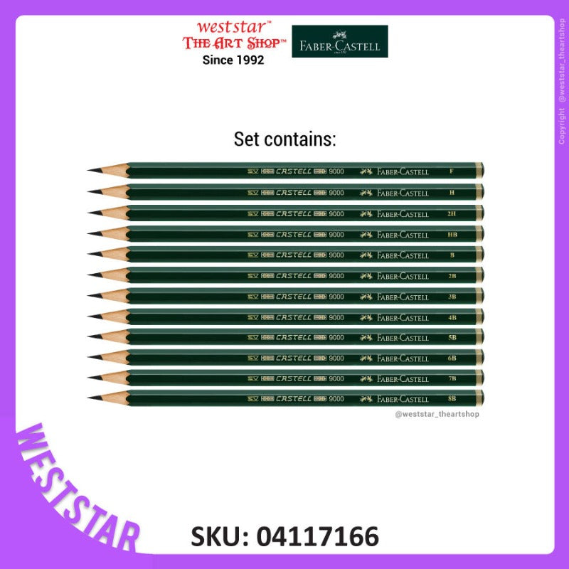 Faber-Castell 9000 Pencil Set, Faber-Castell Pencil Set, Graphite Pencils (2H-8B) Hard Plastic Case *Online Exclusive Promo*