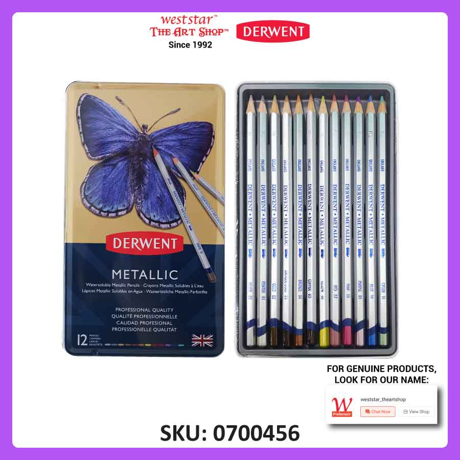 Derwent Metallic Color Pencil Set, Watersoluble Metallic Pencils | 12colors