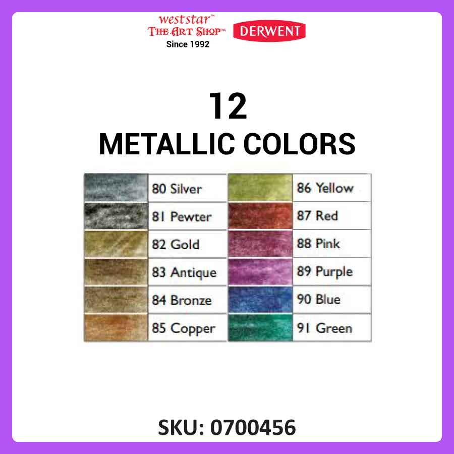 Derwent Metallic Color Pencil Set, Watersoluble Metallic Pencils | 12colors