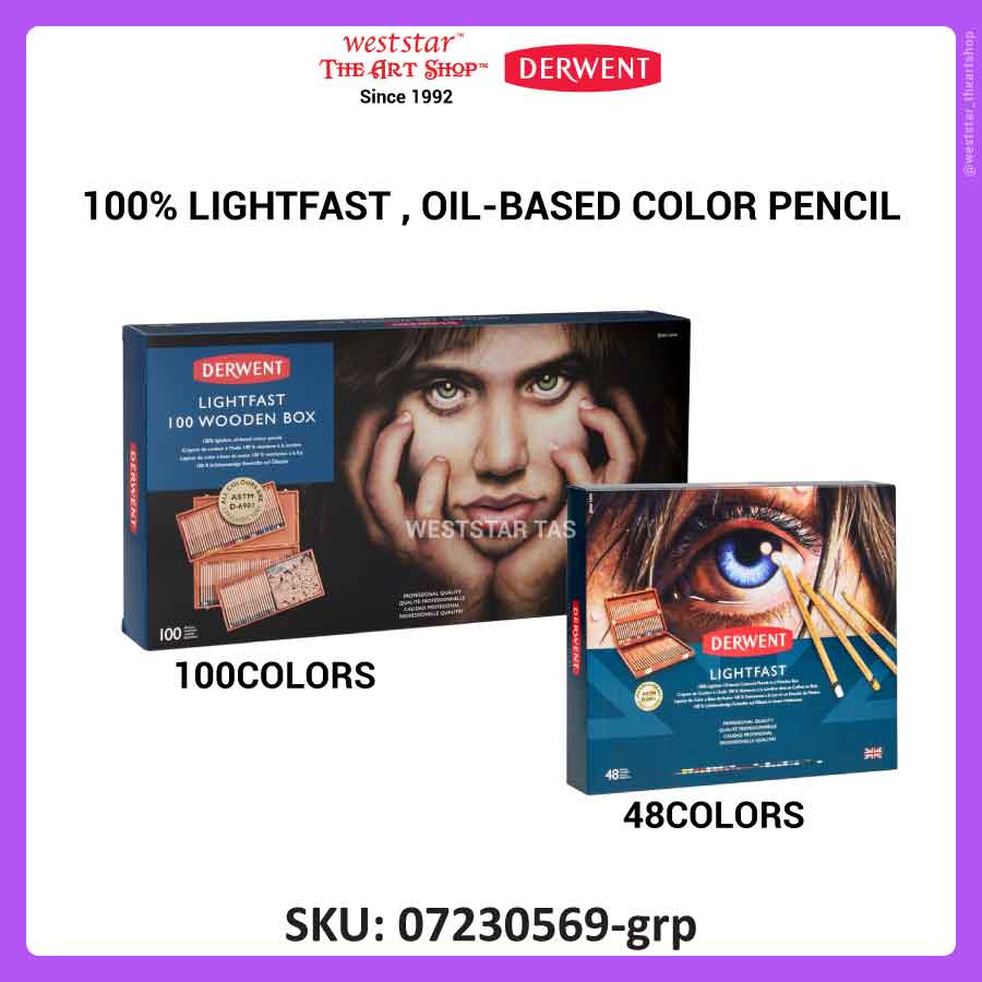 Derwent Lightfast Color Pencil (Oil-Based) | Wooden Box of 48 , 100colors