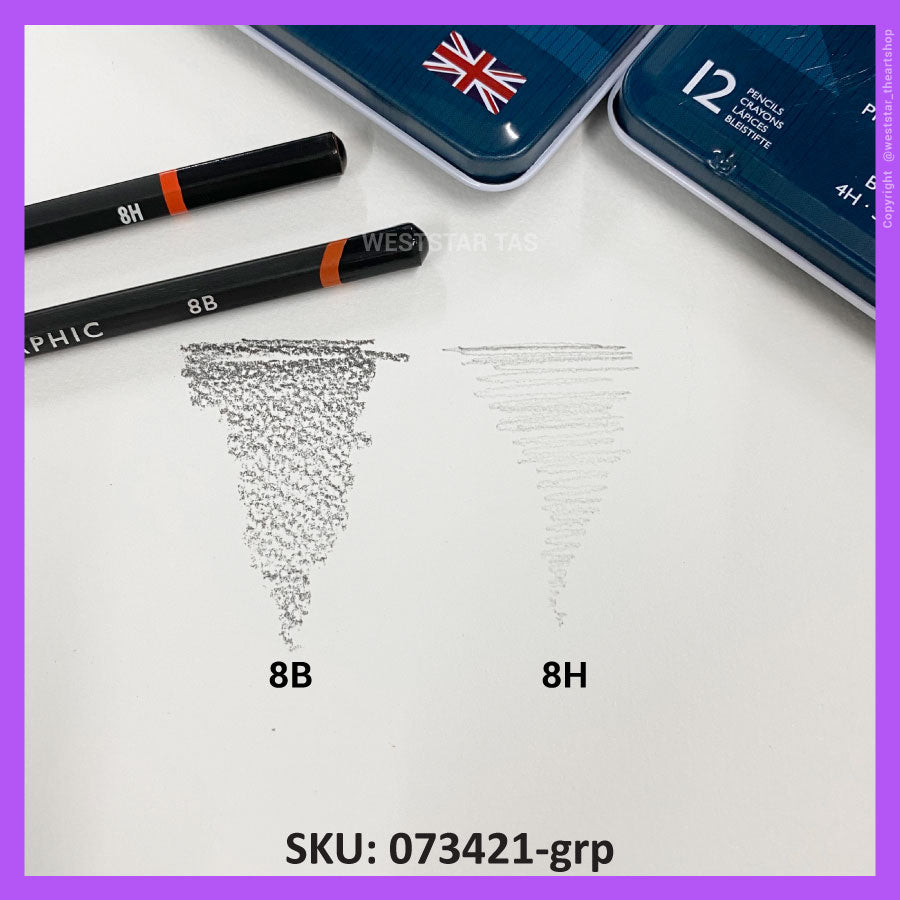 Derwent Graphic Pencil , Drawing Pencil , Sketching Pencil 9B to 9H, Tin of 12pcs