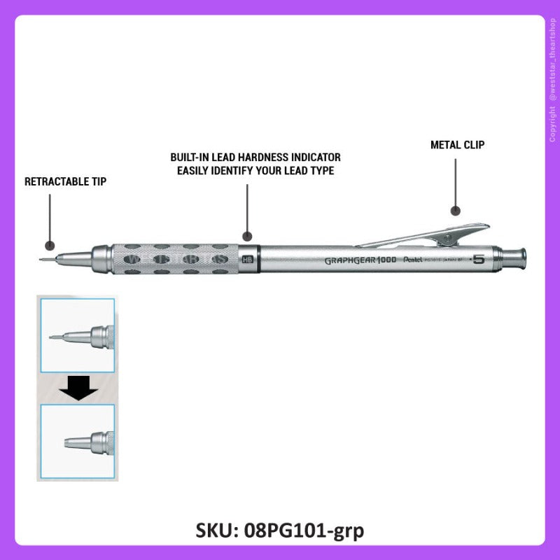 Pentel Graphgear 1000 Mechanical Pencil, Pentel Drafting Pencil  (0.3, 0.5, 0.7, 0.9mm)