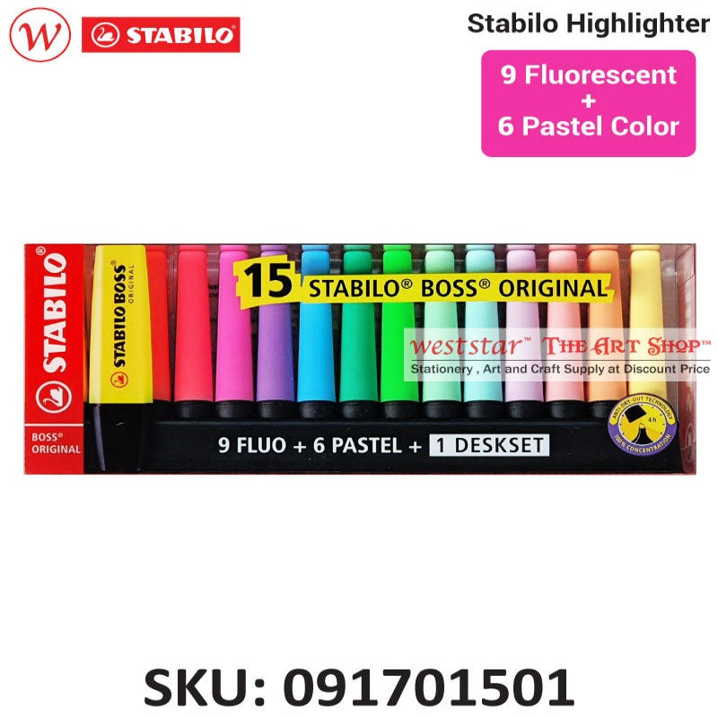 Highlighter Stabilo Boss Original Deskset 15 Assorted Colour Set