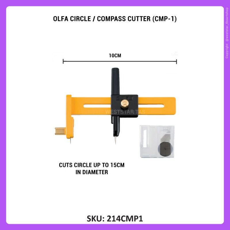 OLFA Circle Cutter, Olfa Rotary Cutter, OLFA Compass Cutter (Cuts 1cm ~ 15cm) CMP-1