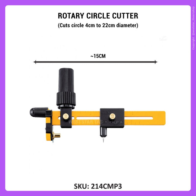 OLFA Circle Cutter, Olfa Compass Cutter, Olfa Fabric Circle Cutter, OLFA Rotary Cutter for Fabric (Cuts 4-22cm diameter) CMP-3