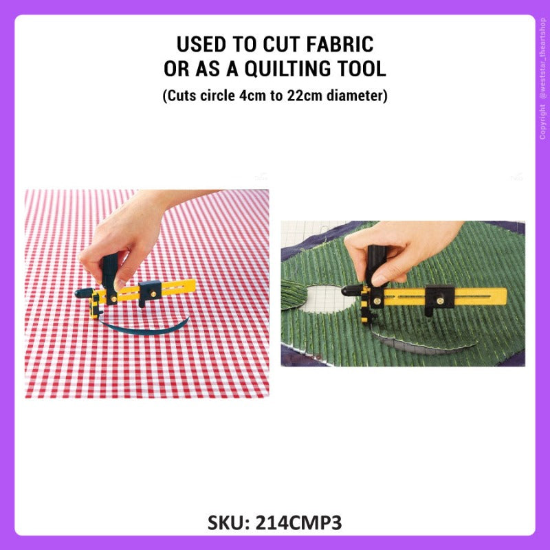 OLFA Circle Cutter, Olfa Compass Cutter, Olfa Fabric Circle Cutter, OLFA Rotary Cutter for Fabric (Cuts 4-22cm diameter) CMP-3