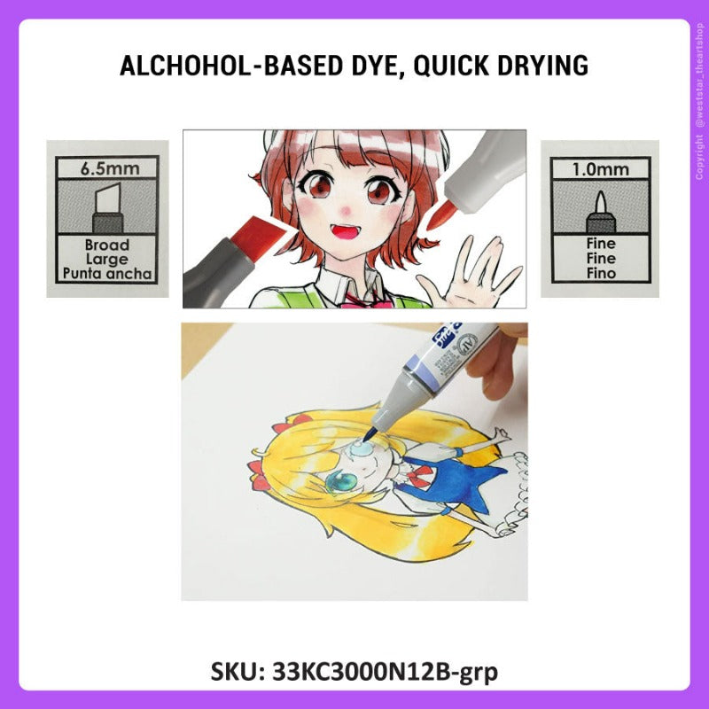 Zig Kurecolor Twin Nib Marker, Kuretake Twin Marker Set Alcohol Based Marker, Art Marker (12colors)