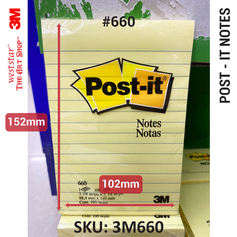 3M Post It Notes Lined (With lines) Yellow (6" x 4") | 152mm x 102mm