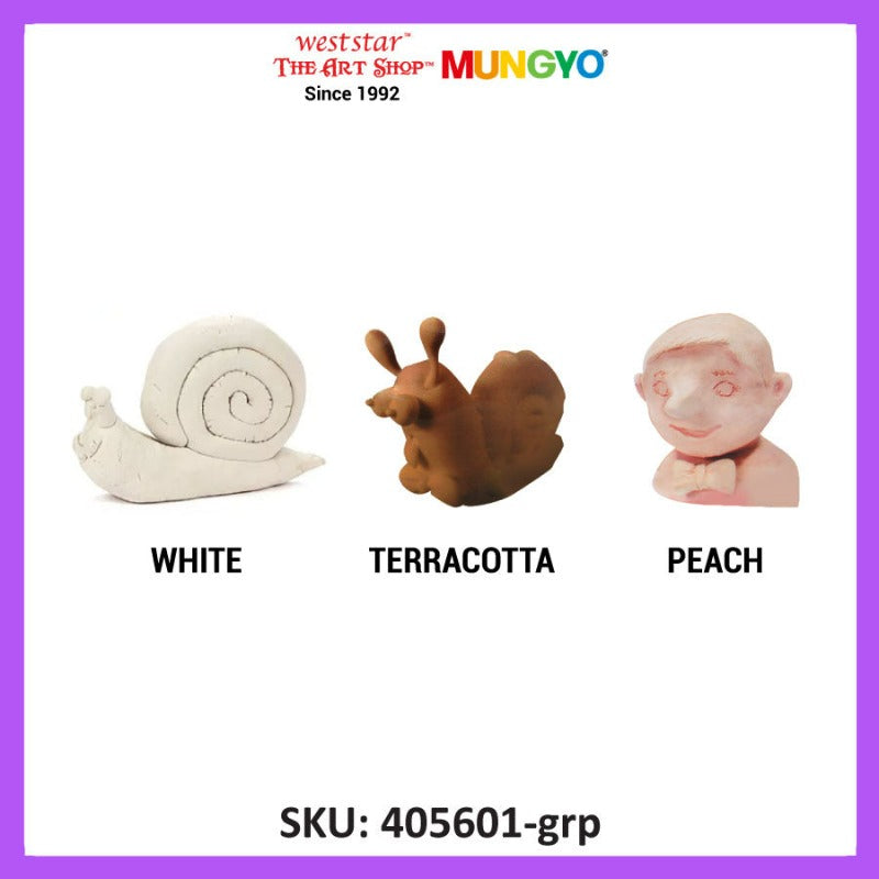 Mungyo Sculpt Dry Clay, Air Hardening Clay (500g) - White, Peach, Terracotta Color