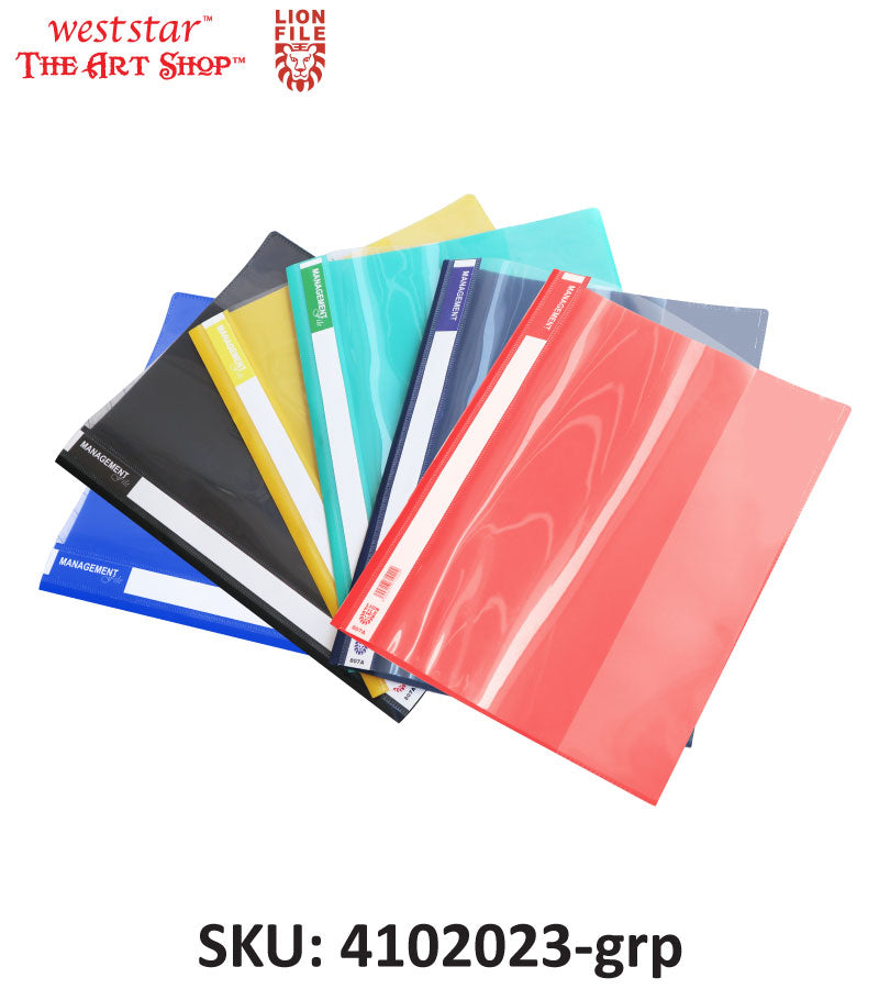 A4 Lion Management File 807A PVC Cover | Lightweight, Sturdy, Clear Front | Presentation & Document File
