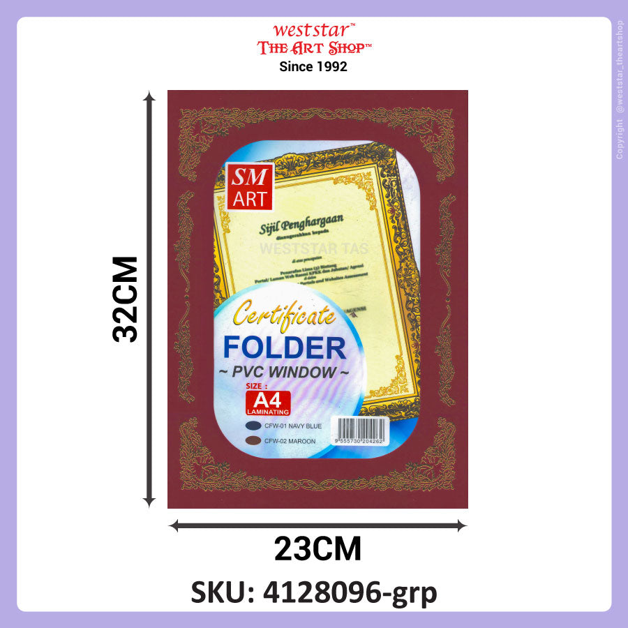 A4 Softcover Certificate Holder with Gold Border (PVC Window) | Navy Blue / Maroon