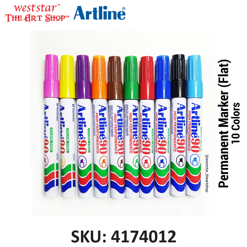 Artline Permanent Marker Set, Artline 90, Artline Marker - CHISEL / FLAT (Set of 10pcs)