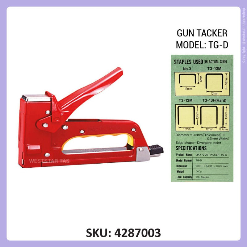 Max Stapler Gun, Heavy Duty Gun Tacker (TG-D) - RED