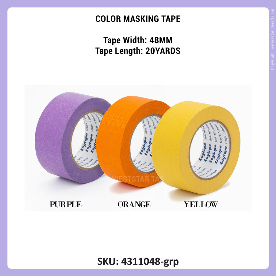 Loy Color Masking Tape, Loy Colou rMasking Tape (48mm x 20yards) Orange, Purple, Yellow