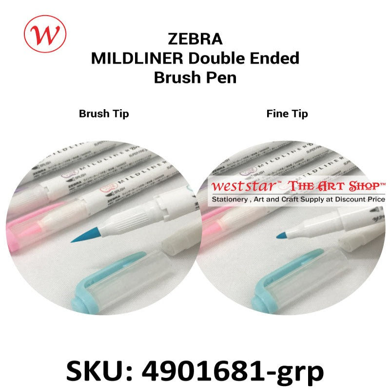 Zebra Mildliner Brush Pen Marker, Brush Marker Twin Tip, Double-Sided Marker, Super Fine Marker