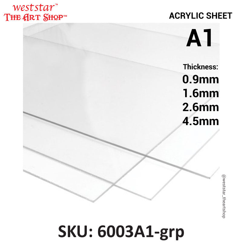 A1 Acrylic Sheet / Perspex (Clear) 608mm x 850mm