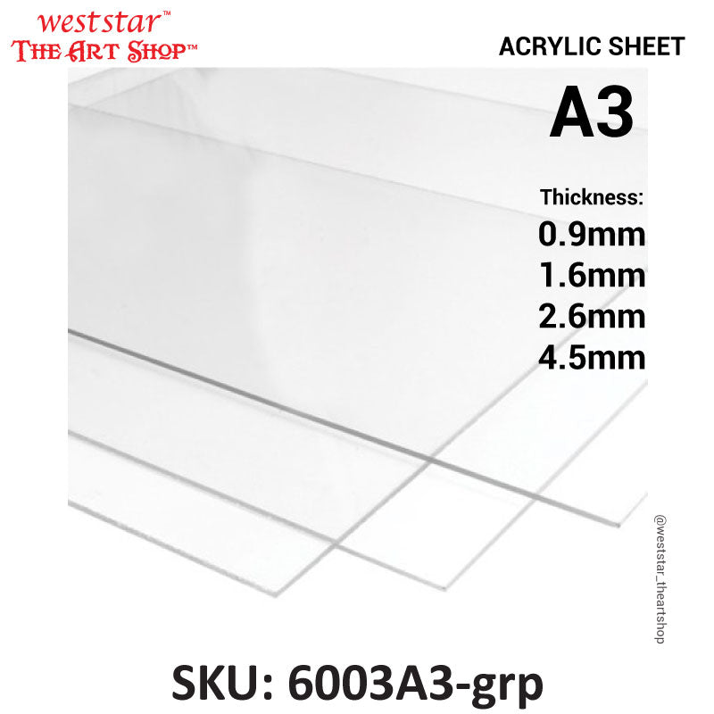 A3 Acrylic Sheet / Perspex (Clear) 302mm x 424mm | 0.9, 1.6, 2.6, 4.5mm
