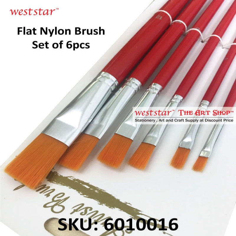 Red Flat Nylon Brush 6pcs | Beginner / Students
