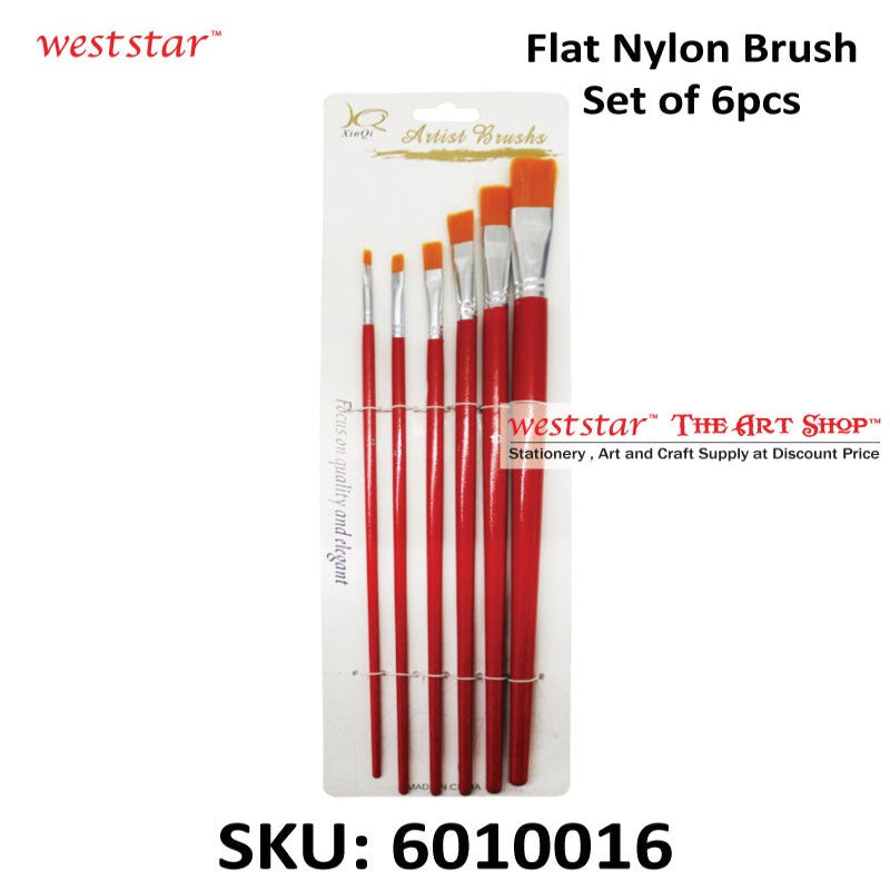Red Flat Nylon Brush 6pcs | Beginner / Students