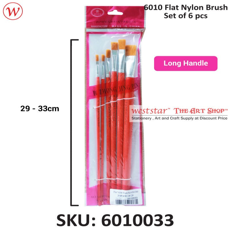 Flat Nylon Brush Set of 6pcs (Long Handle)