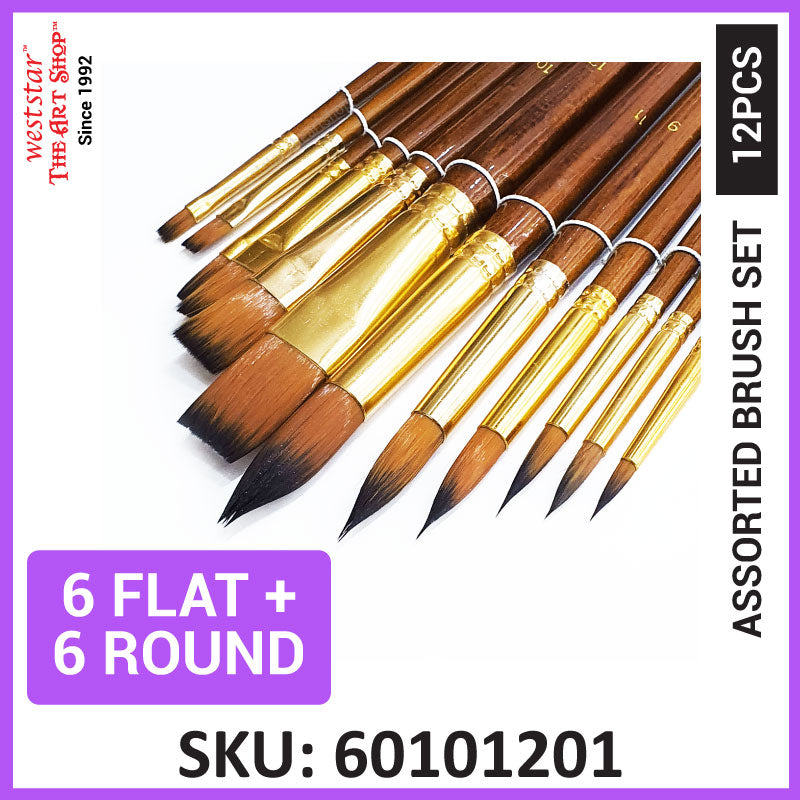 High Quality Assorted Nylon Brush Set (LONG HANDLE) | 6 Round + 6 Flat