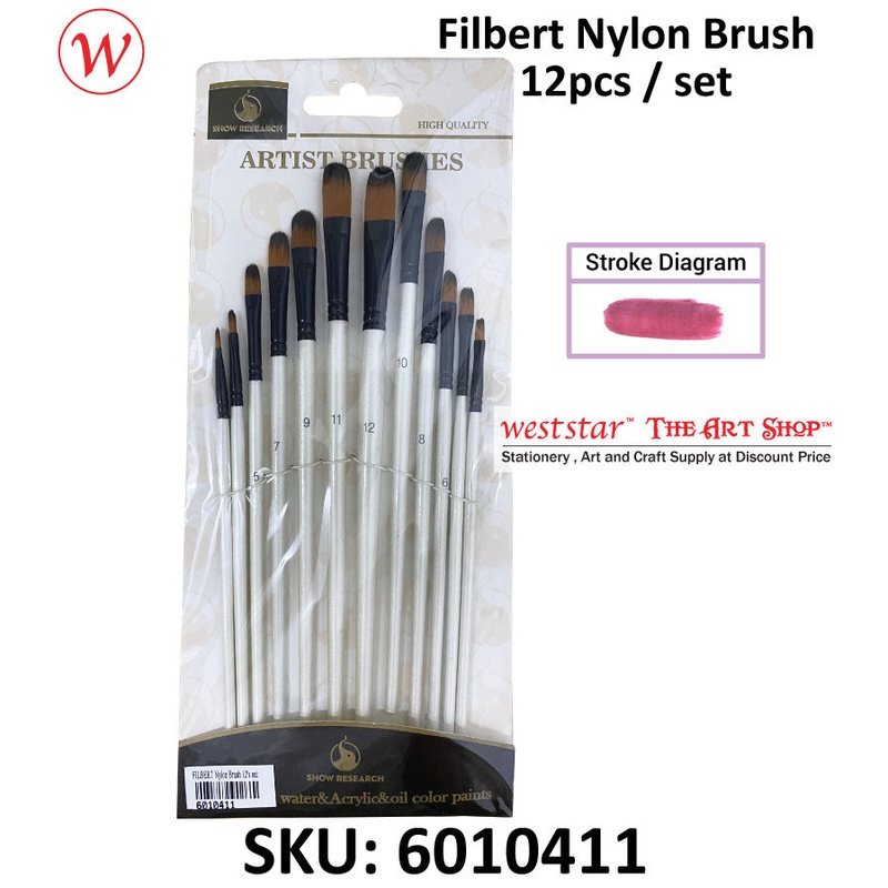 [WESTSTAR] FILBERT Nylon Assorted Brush Set | Nylon Brush Set for Watercolor, Gouache, Acrylic - 12pcs / Set