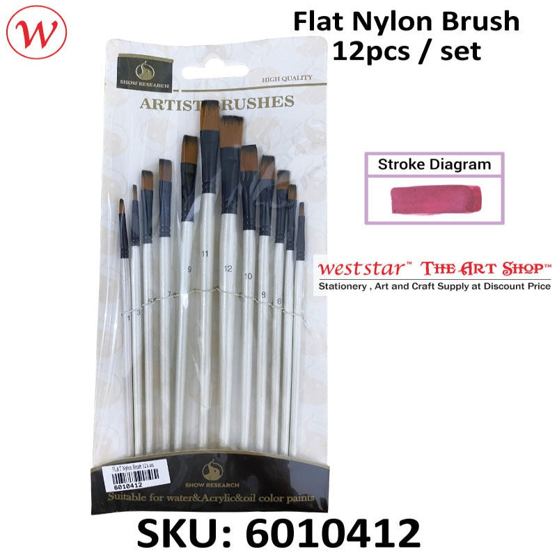 FLAT Nylon Assorted Brush Set| 12pcs / set