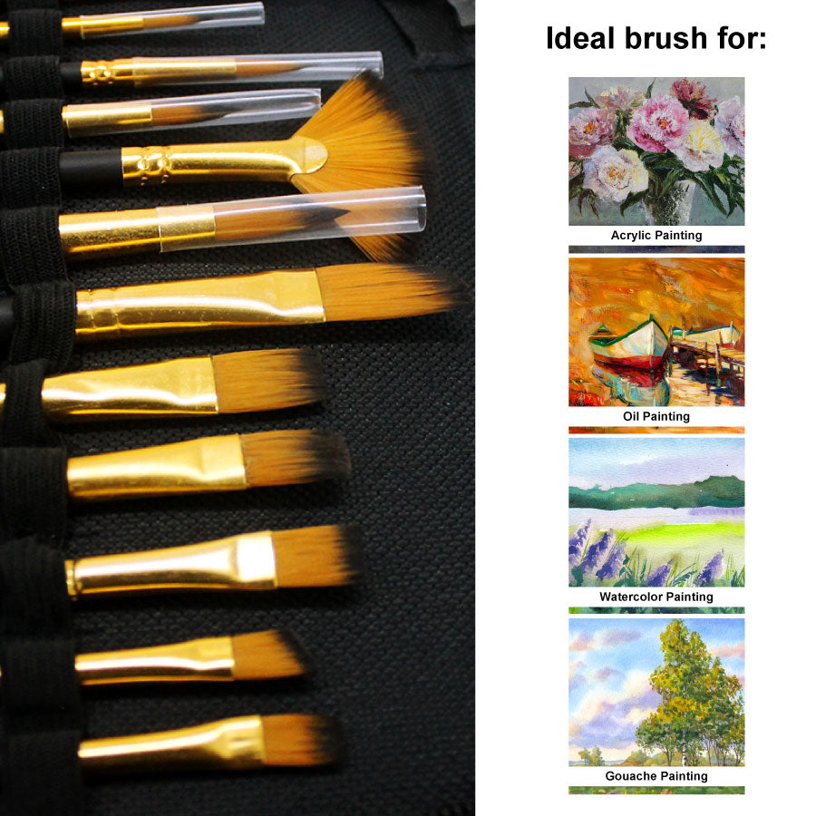 Brush Pouch Set 12 Assorted Nylon Brush + Palette , Artist Paint Brush Set