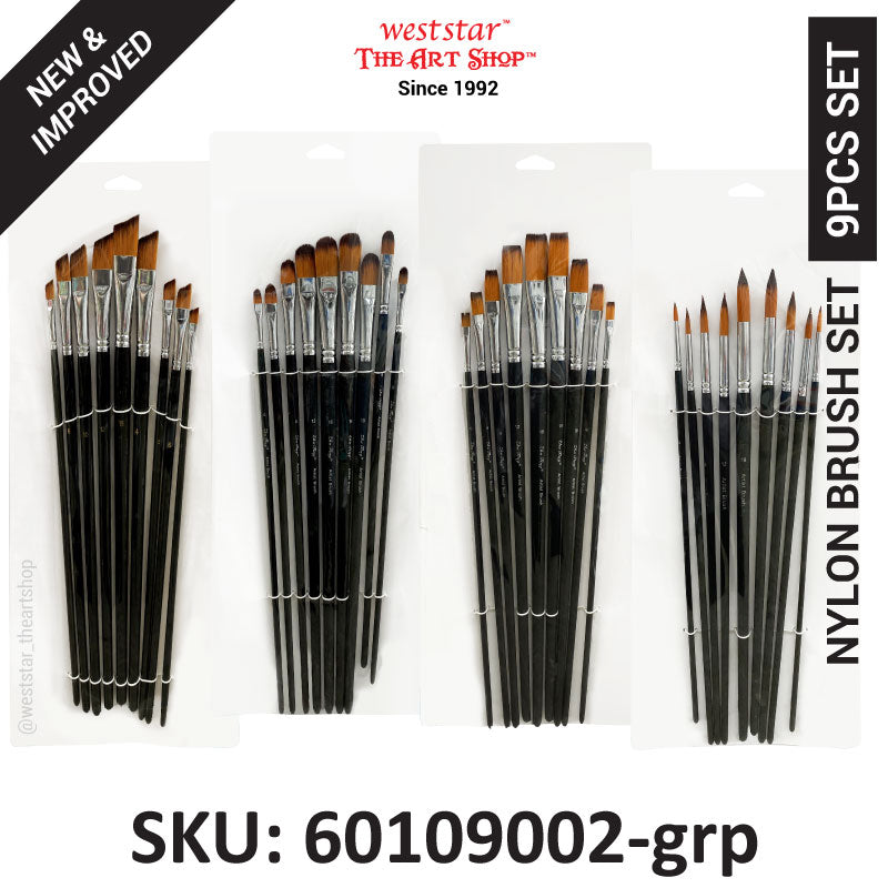 High Quality Nylon Brush Set #9002  (LONG HANDLE) | 9pcs Set