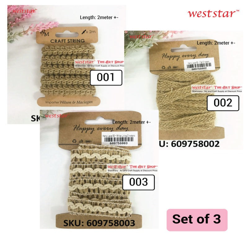 Hemp Lace / Jute Twine String - 3 x Designs