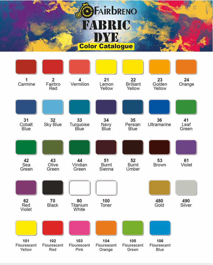 Fairbreno Fabric Dye 60ml (Paint directly, also suitable for Silkscreen printing, Stamp, Stencilling)