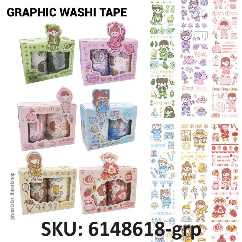 NIKO YD60-001 Graphic Washi Tape (6cm) 2 in 1