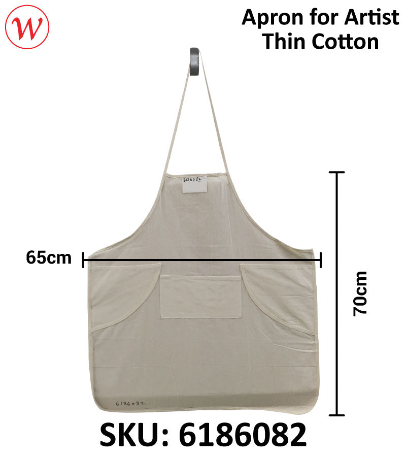 Cotton Apron for Artist with Side Pockets and Brush Pockets