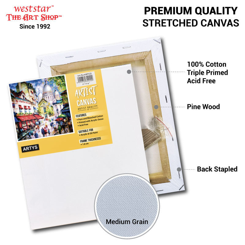 ARTYS High Quality Stretched Canvas for Acrylic and Oil Painting | From 6" to 60"