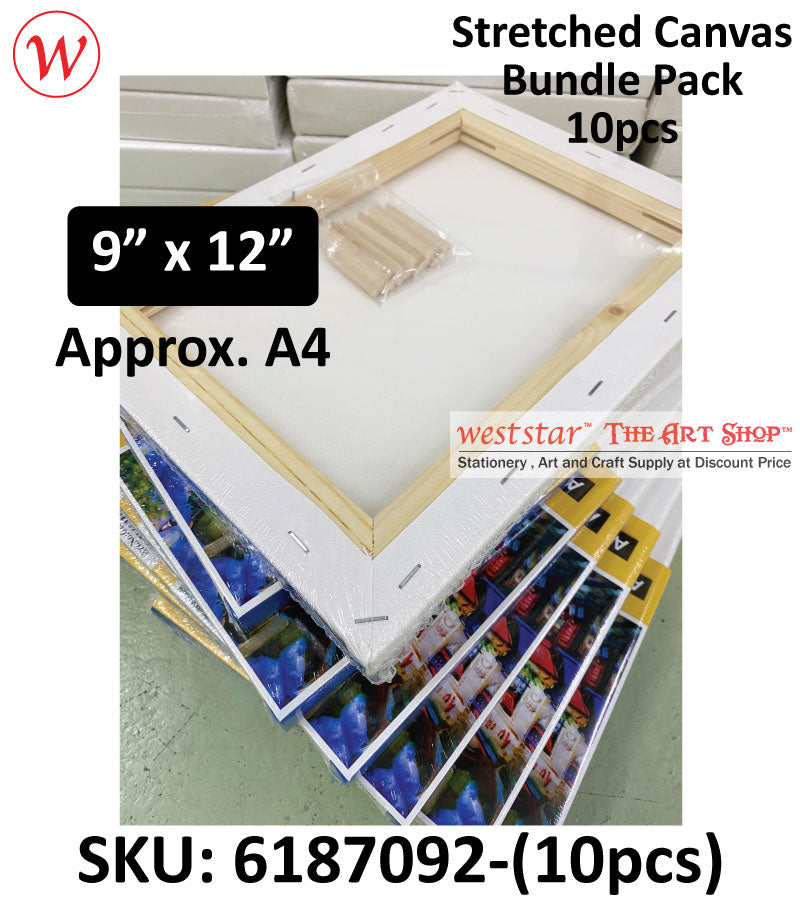 ARTYS Stretched Canvas Super Value Bundle Pack 10pcs / Kanvas | 9"x12" (A4)