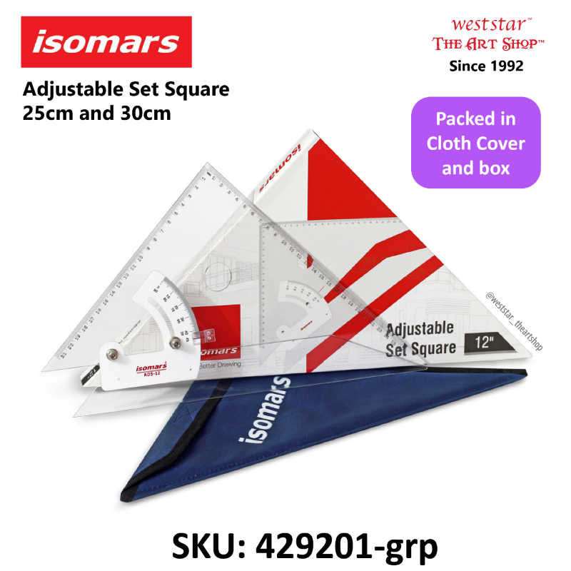Isomars Adjustable Set Square 25cm (10") & 30cm (12")