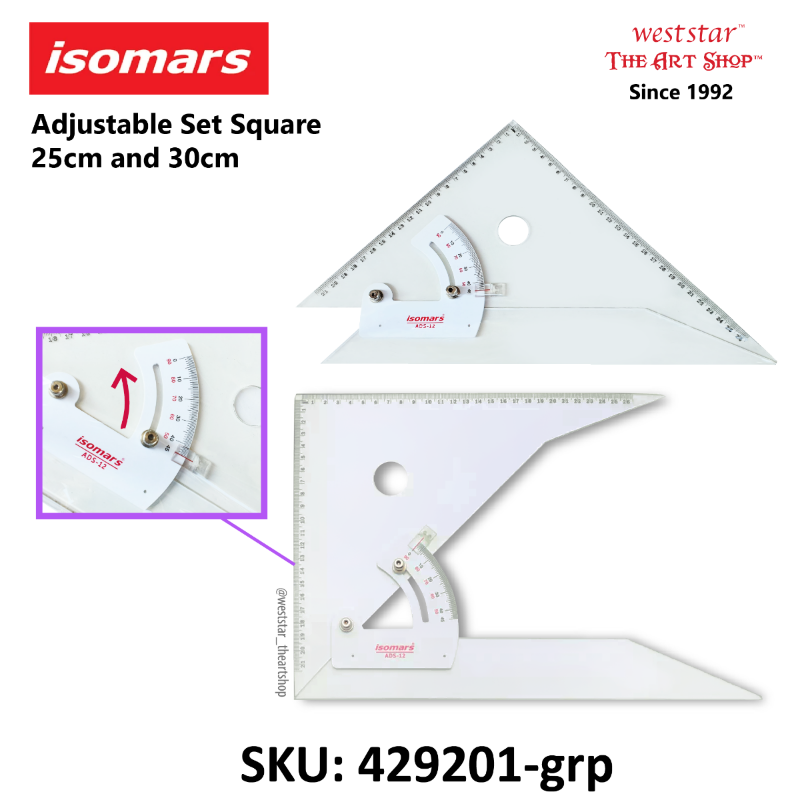 Isomars Adjustable Set Square 25cm (10") & 30cm (12")