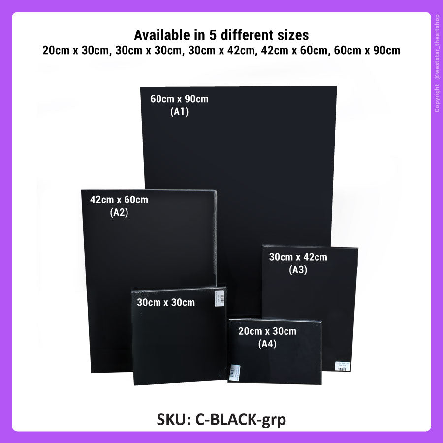 Black Stretched Canvas Black Painting Canvas (Acrylic, Oil, Mix Media) 30cm, A4, A3, A2, A1 (LIMITED STOCK)