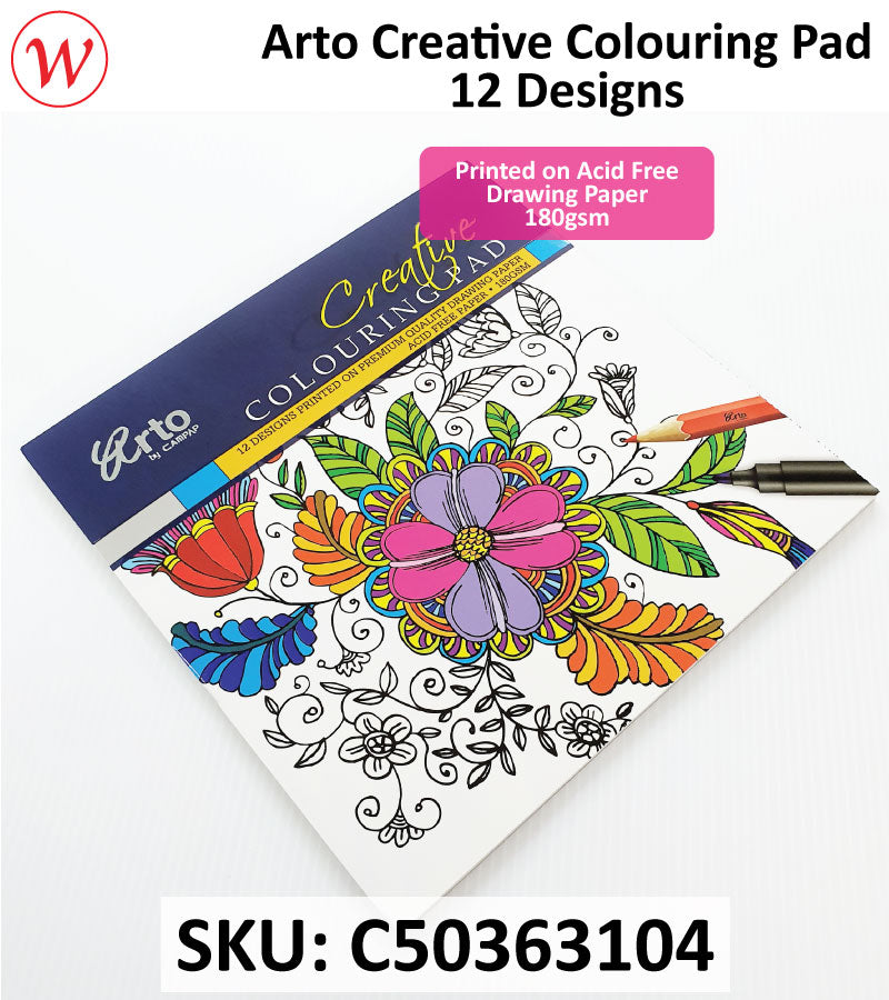 Arto Creative Coloring Pad 12designs - 200mm x 200mm | 180gsm